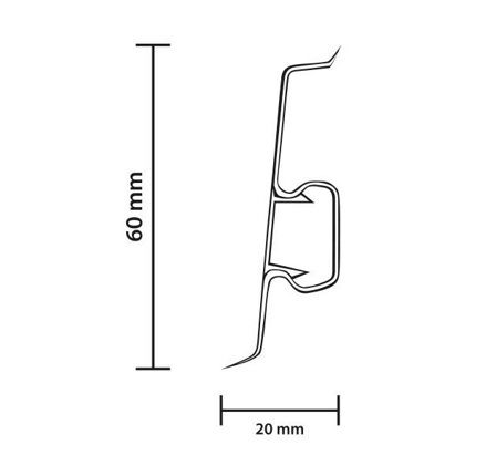 Lišta soklová PVC Cezar 60 Biela lesklá P089 60x20x2500mm