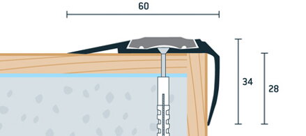 Schodová hrana vŕtaná s PVC vložkou 60x34 (250cm)