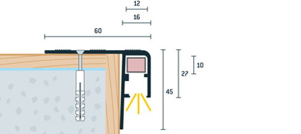 Schodový profil vŕtaný pre LED osvetlenie 60x45 (300cm)