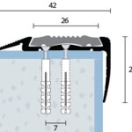 Schodová hrana 2x vŕtaná s reflexnou žltou PVC vložkou 42x23 (270cm)